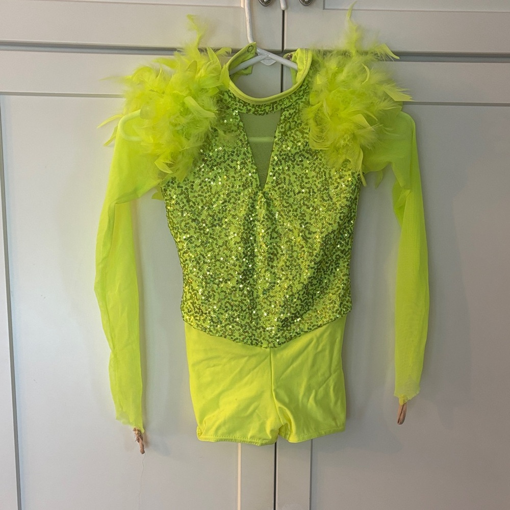 Vibrant Lime Sequin Kids Dance Costume